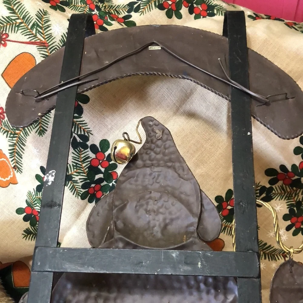 Vintage Metal Merry Christmas Sign Santa & Sleigh Wall Hanging Decor 34 1/2”x16”